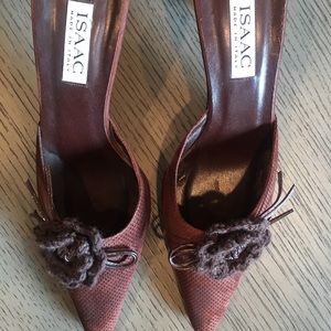 Isaac dark purple/maroon mule pumps.